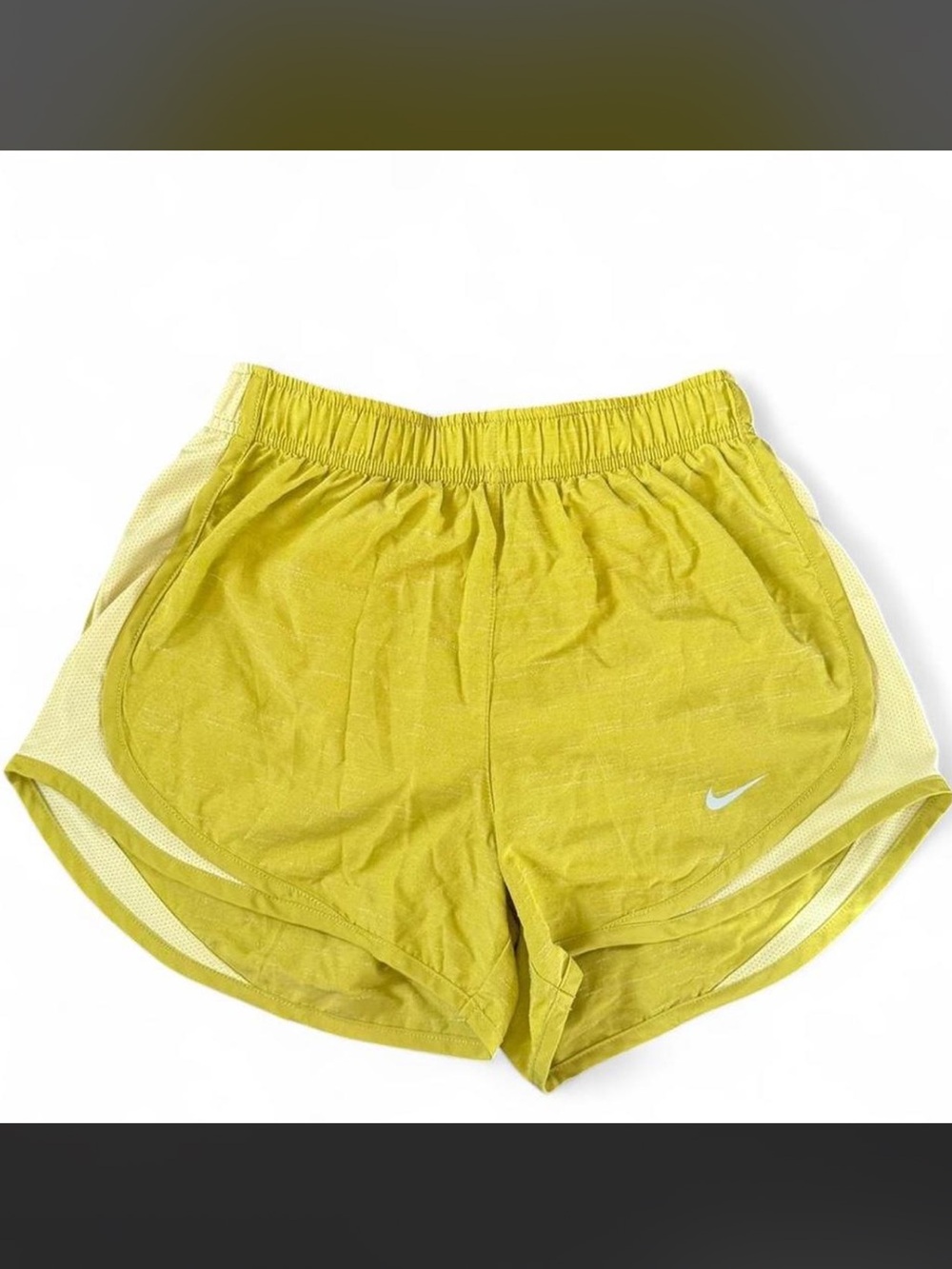 Nike Women’s Yellow Athletic Running Shorts with White Swoosh